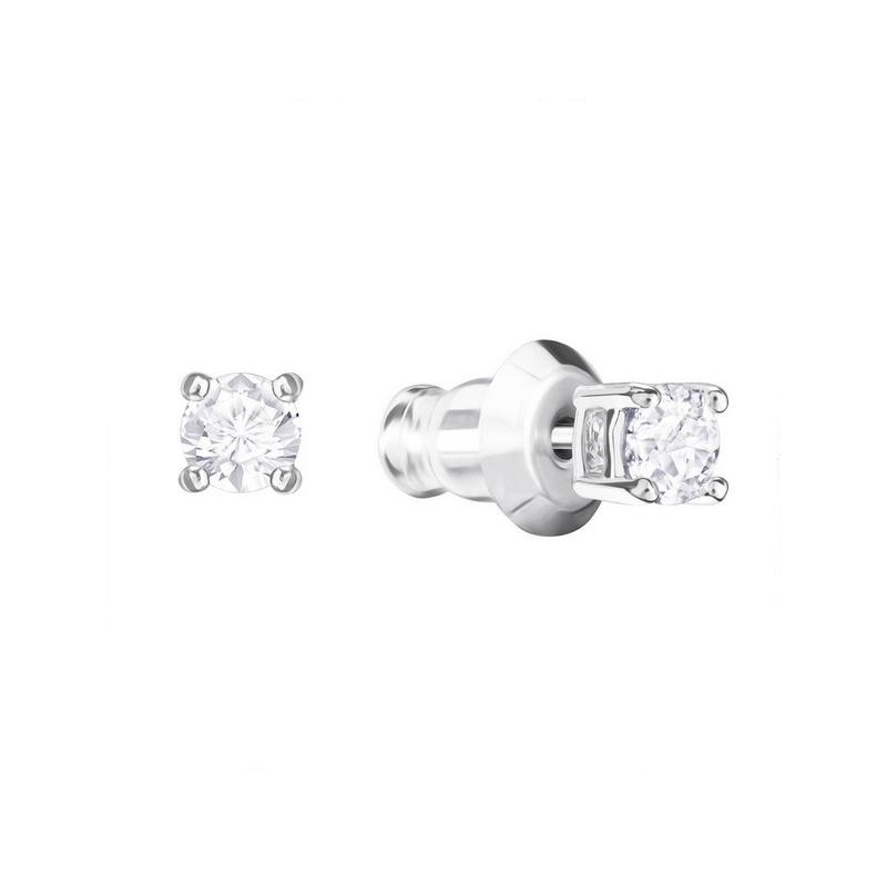 Attract Circle Stud Earrings with White Crystal in Rhodium Silver   Swarovski UK